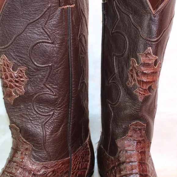 Cowtown Cowboy Boots + Crocodilian-Pattern Leather + Dark Brown + Size 11 - Picture 5 of 12